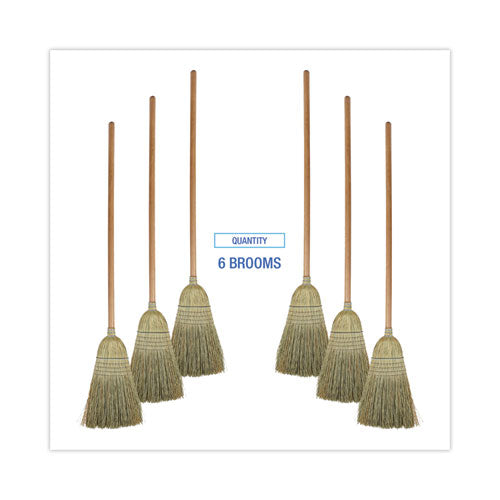100% Corn Brooms, 60" Overall Length, Natural, 6/carton
