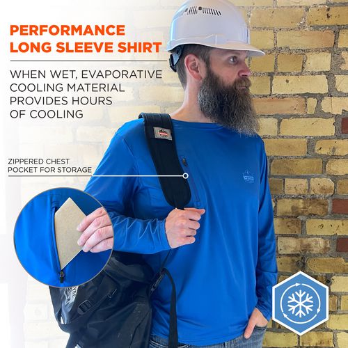 Chill-its 6689 Cooling Long Sleeve Sun Shirt With Uv Protection, Large, Blue, Ships In 1-3 Business Days