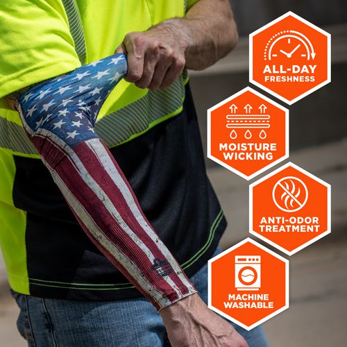 Chill-its 6695 Sun Protection Arm Sleeves, Polyester/spandex, X-large/2x-large, American Flag, Ships In 1-3 Business Days