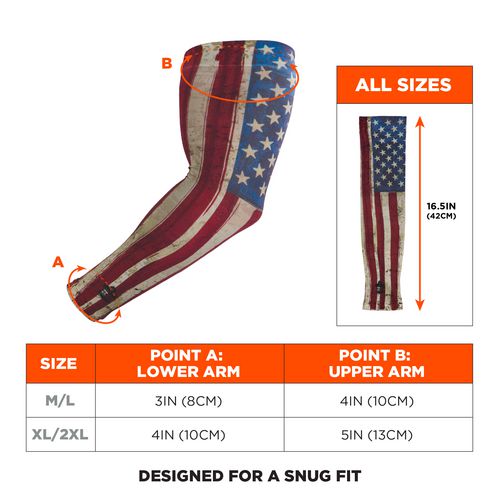 Chill-its 6695 Sun Protection Arm Sleeves, Polyester/spandex, X-large/2x-large, American Flag, Ships In 1-3 Business Days