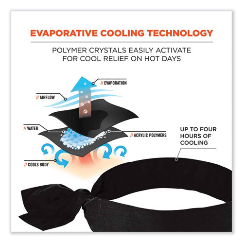 Chill-its 6700 Cooling Bandana Polymer Tie Headband, One Size Fits Most, Black, Ships In 1-3 Business Days