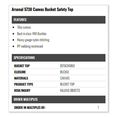 Arsenal 5738 Canvas Hoist Bucket Safety Top, 12.5 Diameter, White, Ships In 1-3 Business Days