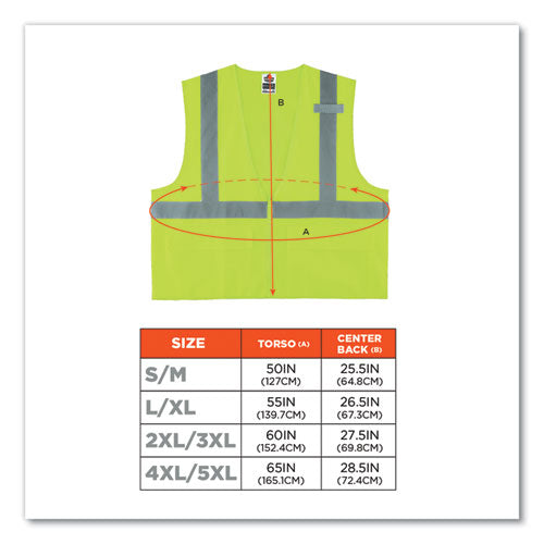 Glowear 8225z Class 2 Standard Solid Vest, Polyester, Lime, 2x-large/3x-large, Ships In 1-3 Business Days