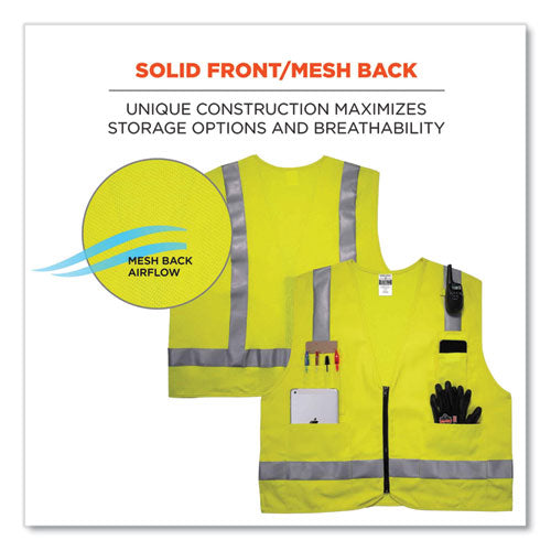 Glowear 8262frz Class 2 Fr Surveyor Zipper Vest, Tencel/modacrylic/para-aramid/kevlar, L/xl, Lime, Ships In 1-3 Business Days