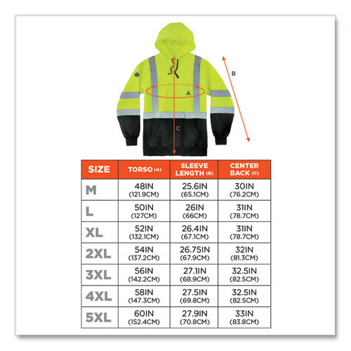 Glowear 8373 Hi-vis Class 3 Hooded With Sweatshirt Black Bottom, Polar Fleece, Lime, Medium, Ships In 1-3 Business Days