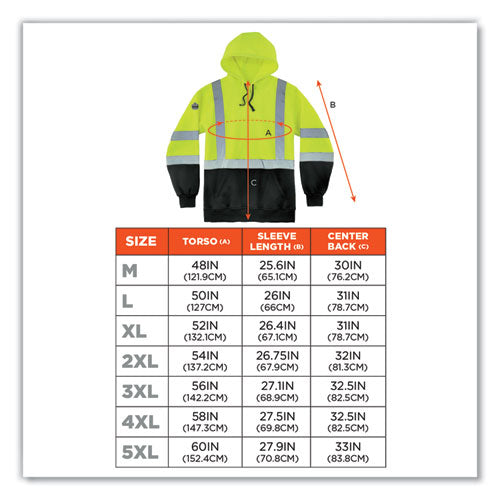 Glowear 8373 Hi-vis Class 3 Hooded With Sweatshirt Black Bottom, Polar Fleece, Lime, Medium, Ships In 1-3 Business Days