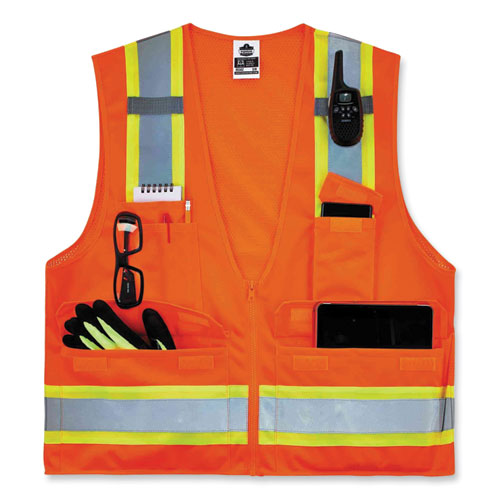 Glowear 8248z Class 2 Two-tone Surveyors Zipper Vest, Polyester, Small/medium, Orange, Ships In 1-3 Business Days