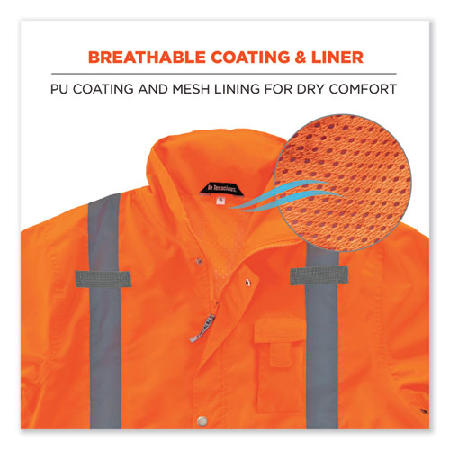 Glowear 8365 Class 3 Hi-vis Rain Jacket, Polyester, X-large, Orange, Ships In 1-3 Business Days