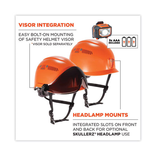 Skullerz 8975led Class C Safety Helmet W/8981 Universal Led Headlamp, 6-pt Ratchet Susp, Orange, Ships In 1-3 Business Days
