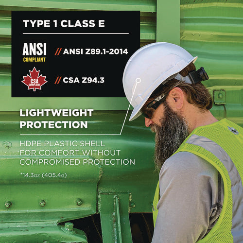 Skullerz 8967 Class E Lightweight Cap-style Hard Hat, 6-point Rachet Suspension, White, Ships In 1-3 Business Days