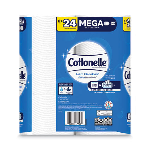 Ultra Cleancare Toilet Paper, Strong Tissue, Mega Rolls, Septic Safe, 1-ply, White, 340 Sheets/roll, 6 Rolls/pk, 6 Pks/carton