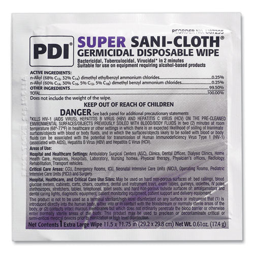 Super Sani-cloth Individually Wrapped Germicidal Disposable Wipes, Extra-large, 1-ply, 11.5 X 11.75, White, 50/box,3 Boxes/ct