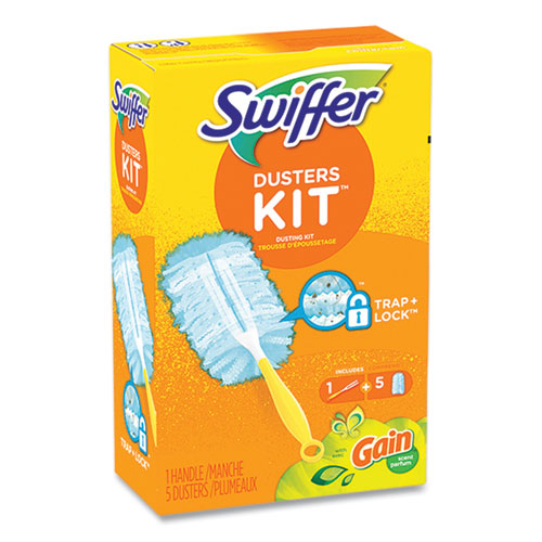 Dusters Starter Kit, Dust Lock Fiber, 6" Handle, Blue/yellow, Gain Scent