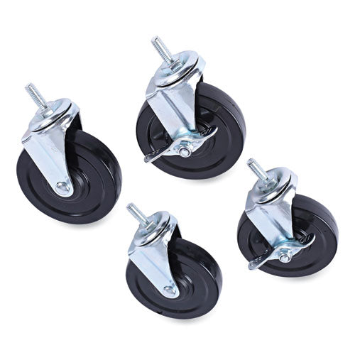 Optional Casters For Wire Shelving, Grip Ring Type K Stem, 4" Wheel, Black/silver, 4/set (2 Locking)