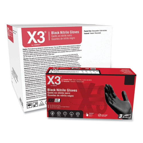 Industrial Nitrile Gloves, Powder-free, 3 Mil, Medium, Black, 100/box, 10 Boxes/carton