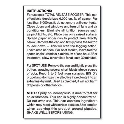 Odor Control Fogger, Original Scent, 5 Oz Aerosol Spray, 12/carton