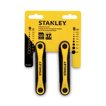 Folding Metric And Sae Hex Keys, 2/pack, Yellow/black