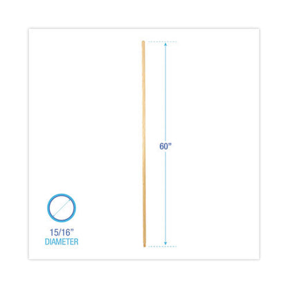 Threaded End Broom Handle, Lacquered Wood, 0.94" Dia X 60", Natural