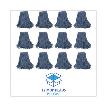 Mop Head, Standard Head, Cotton/synthetic Fiber, Cut-end, #20, Blue, 12/carton