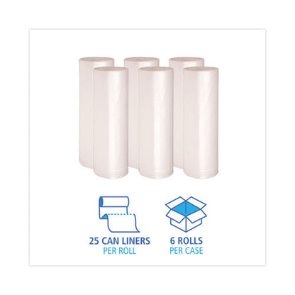High-density Can Liners, 60 Gal, 19 Mic, 38" X 58", Natural, 25 Bags/roll, 6 Rolls/carton