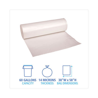 High-density Can Liners, 60 Gal, 14 Mic, 38" X 58", Natural, 25 Bags/roll, 8 Rolls/carton