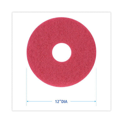 Buffing Floor Pads, 12" Diameter, Red, 5/carton