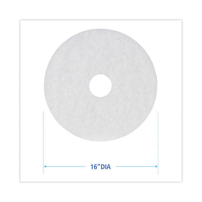Polishing Floor Pads, 16" Diameter, White, 5/carton