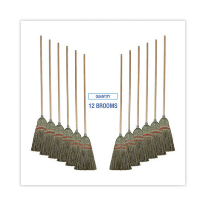 Mixed Fiber Maid Broom, Mixed Fiber Bristles, 55" Overall Length, Natural, 12/carton