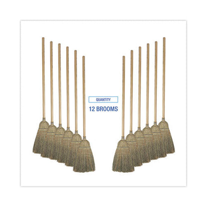 Warehouse Broom, Corn Fiber Bristles, 56" Overall Length, Natural, 12/carton