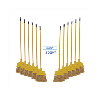 Poly Bristle Angler Broom, 53" Handle, Yellow, 12/carton