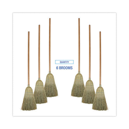 100% Corn Brooms, 60" Overall Length, Natural, 6/carton