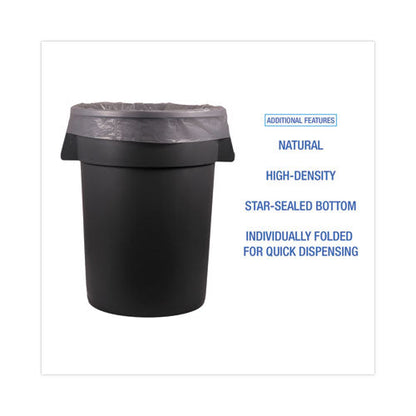 High Density Industrial Can Liners Flat Pack, 33 Gal, 16 Mic, 33 X 40, Natural, 200/carton