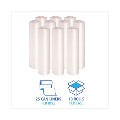 High Density Industrial Can Liners Coreless Rolls, 33 Gal, 16 Mic, 33 X 40, Natural, 25 Bags/roll, 10 Rolls/carton