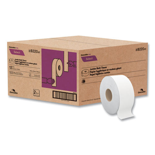 Select Jumbo Roll Jr. Tissue, 2-ply, White, 3.5" X 750 Ft, 12 Rolls/carton