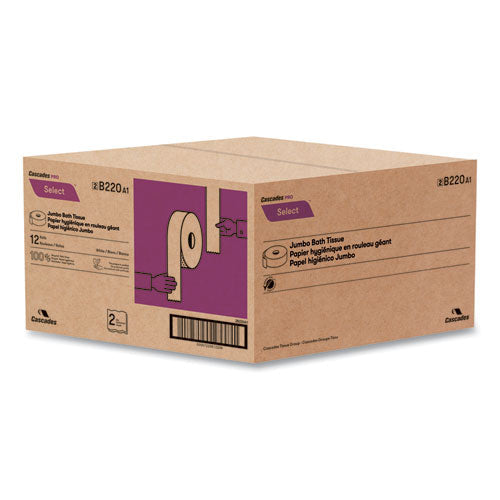 Select Jumbo Roll Jr. Tissue, 2-ply, White, 3.5" X 750 Ft, 12 Rolls/carton
