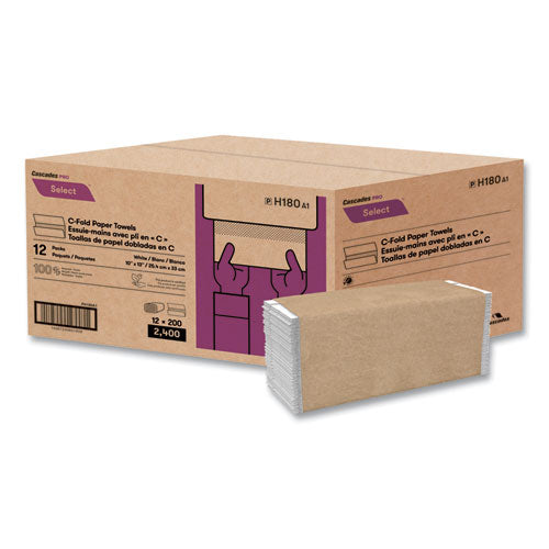 Select Folded Paper Towels, C-fold, 1-ply, 10 X 13, White, 200/pack, 12 Packs/carton