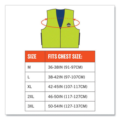 Chill-its 6665 Embedded Polymer Cooling Vest With Zipper, Nylon/polymer, Large, Lime, Ships In 1-3 Business Days