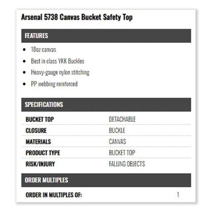 Arsenal 5738 Canvas Hoist Bucket Safety Top, 12.5 Diameter, White, Ships In 1-3 Business Days