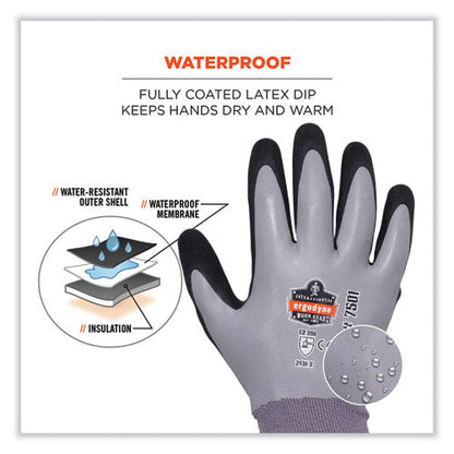 Proflex 7501 Coated Waterproof Winter Gloves, Gray, Medium, Pair, Ships In 1-3 Business Days