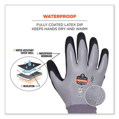 Proflex 7501 Coated Waterproof Winter Gloves, Gray, 2x-large, Pair, Ships In 1-3 Business Days