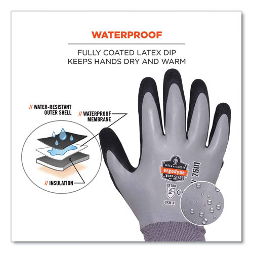 Proflex 7501-case Coated Waterproof Winter Gloves, Gray, Small, 144 Pairs/carton, Ships In 1-3 Business Days