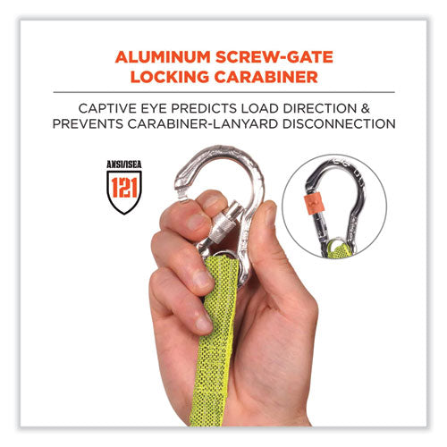 Squids 3100 Lanyard W/aluminum Carabiner + Cinch-loop, 10 Lb Max Work Capacity, 35" To 45", Lime, Ships In 1-3 Business Days