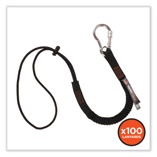 Squids 3105 Tool Lanyard W/aluminum Carabiner+cinch-loop, 15lb Max Work Cap, 32" To 48", Bk,100/pk,ships In 1-3 Business Days