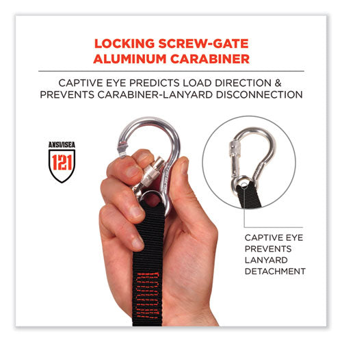 Squids 3105 Tool Lanyard W/aluminum Carabiner+cinch-loop, 15lb Max Work Cap, 32" To 48", Bk,100/pk,ships In 1-3 Business Days