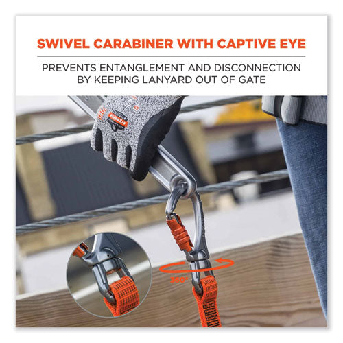 Squids 3149 Tool Lanyard With Xl + Swivel Carabiners, 80 Lb Max Work Capacity, 76", Orange/black, Ships In 1-3 Business Days