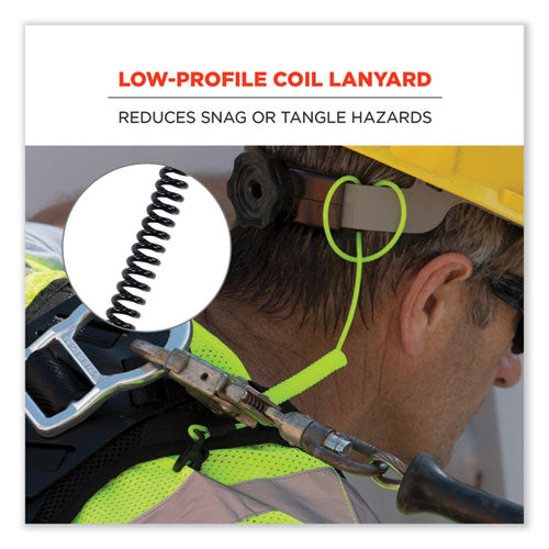 Squids 3158 Coiled Lanyard With Clamp, 2 Lb Max Working Capacity, 12" To 48" Long, Black, Ships In 1-3 Business Days