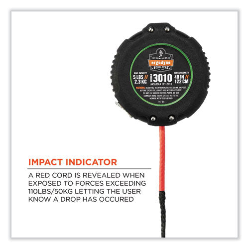 Squids 3010 Retractable Lanyard W/locking Carabiner+belt Clip, 5 Lb Max Work Capacity, 48", Black, Ships In 1-3 Business Days