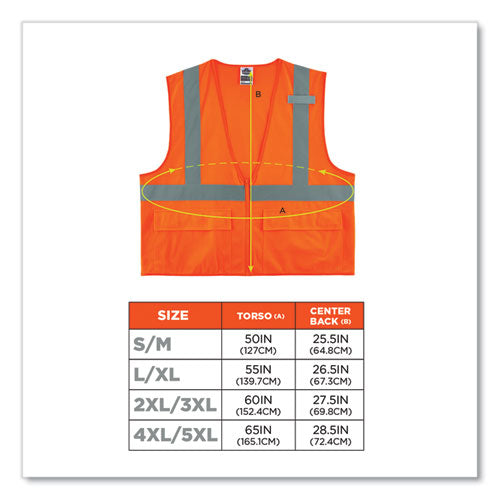 Glowear 8225z Class 2 Standard Solid Vest, Polyester, Orange, 2x-large/3x-large, Ships In 1-3 Business Days