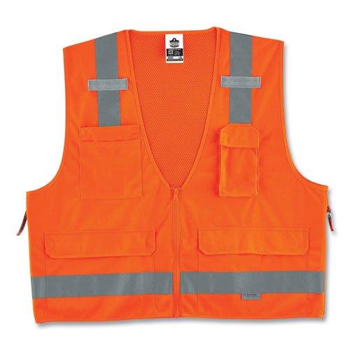 Glowear 8250z Class 2 Surveyors Zipper Vest, Polyester, Small/medium, Orange, Ships In 1-3 Business Days