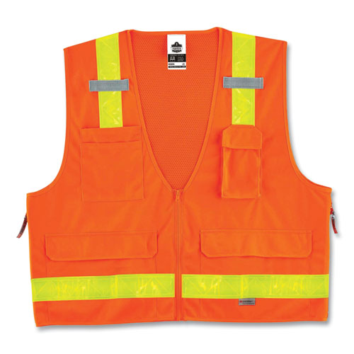 Glowear 8250zhg Class 2 Hi-gloss Surveyors Zipper Vest, Polyester, Small/medium, Orange, Ships In 1-3 Business Days